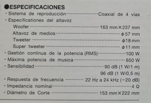 Parlantes Auto Pioneer 6x9 6977 4 Vias 650w Reemplaza 6970 Color Negro