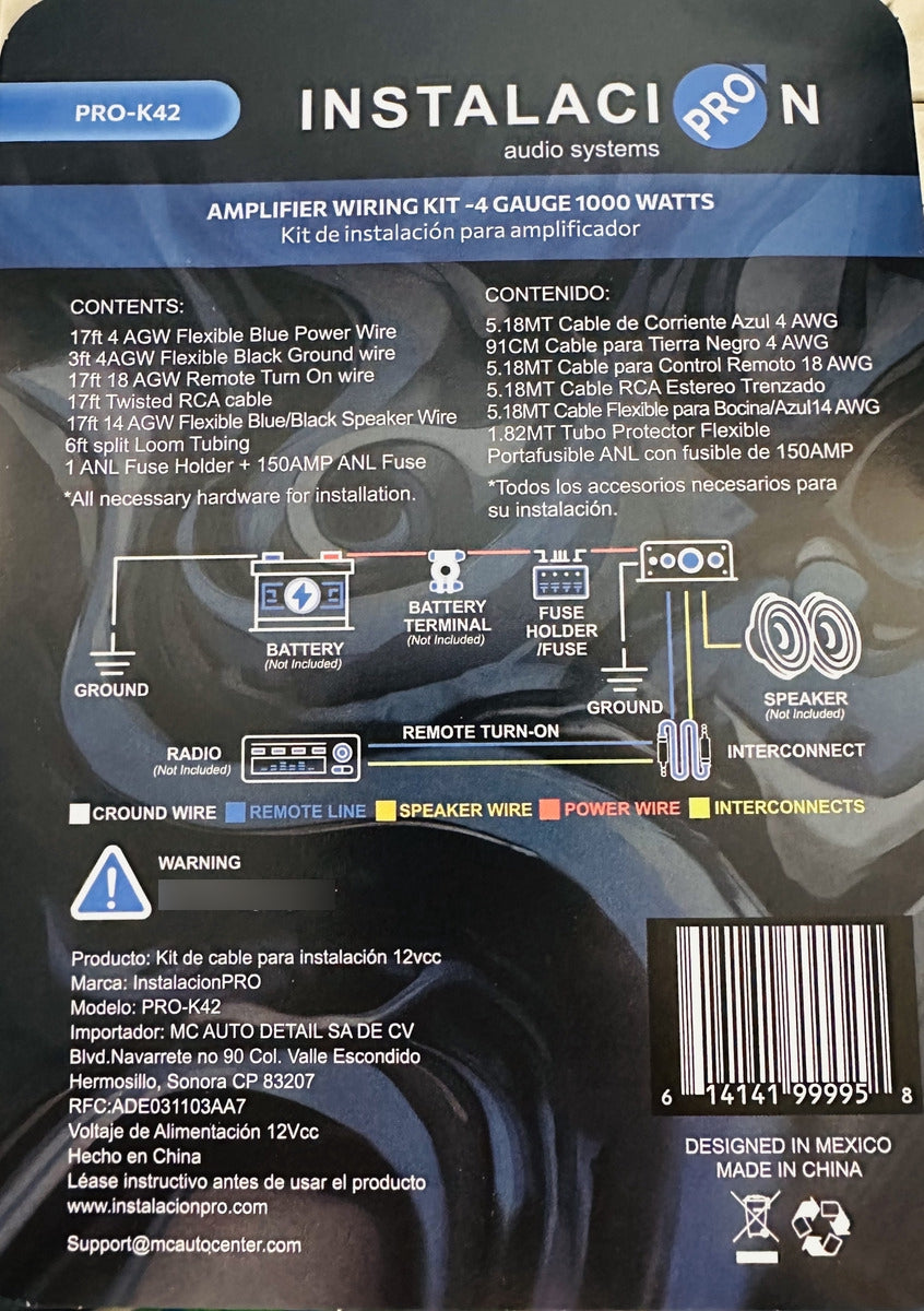 Kit De Instalación Pro Calibre 4 Para Amplificador Flexible