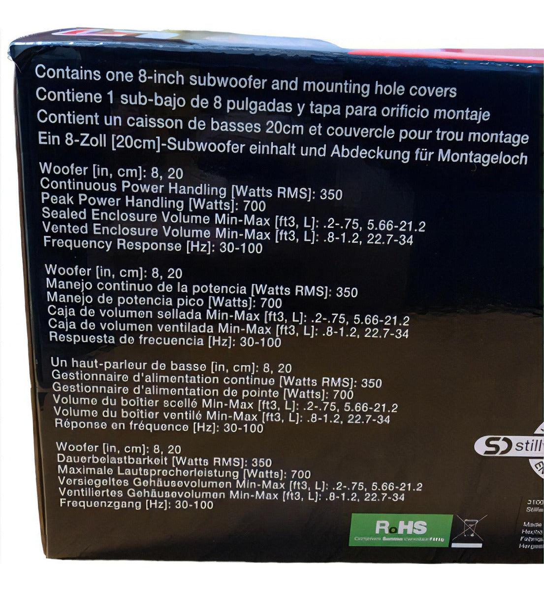 Subwoofer Kicker L7 Plano L7t8 46l7t84 8 Pulgadas 700w Color Negro