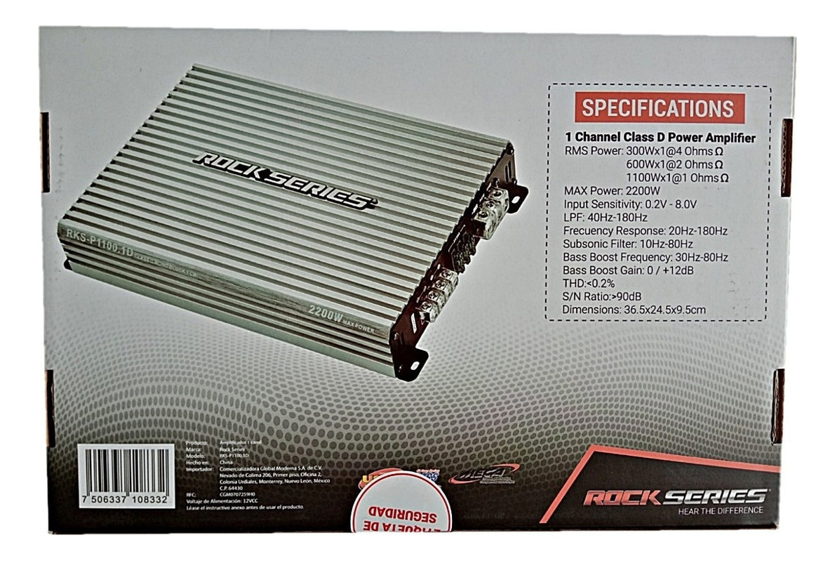 Amplificador Rock Series Rks-p1100.1d 2200w Max 1c Clase D Color Gris