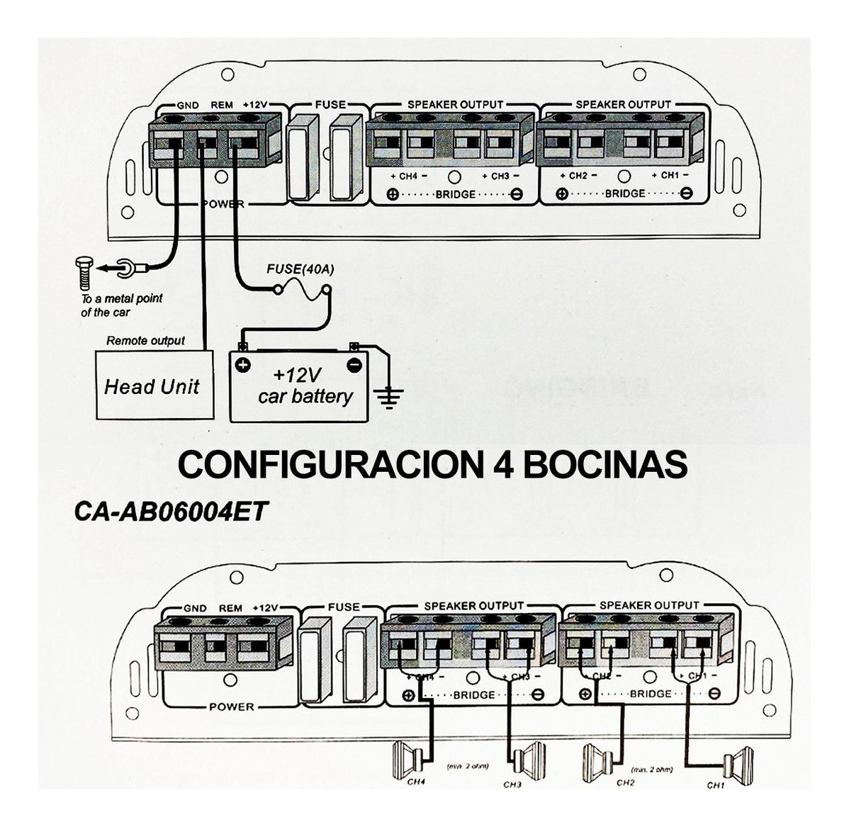 Carbon Audio Amplificador Para Auto/camioneta Entry Ca-ab6004et Clase Ab Con 4 Canales Y 1200w Negro