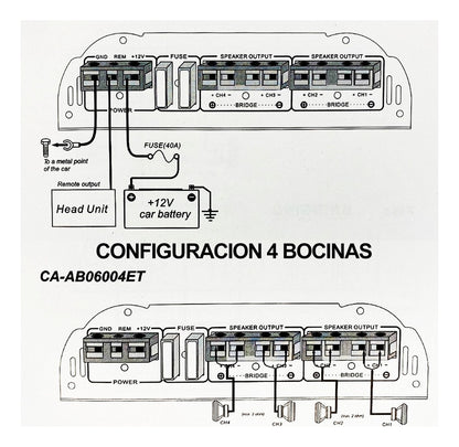 Carbon Audio Amplificador Para Auto/camioneta Entry Ca-ab6004et Clase Ab Con 4 Canales Y 1200w Negro