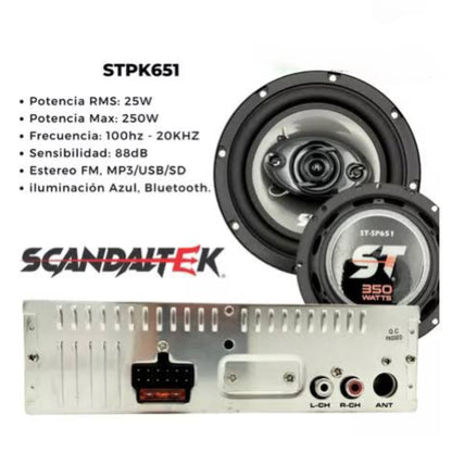 Paquete Estereo BT 2 Bocinas 6.5 Pulgadas Scandaltek PK651