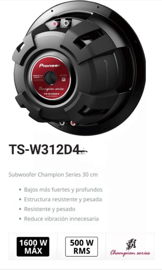 Pioneer Subwoofer Ts-w312d4 Color Negro