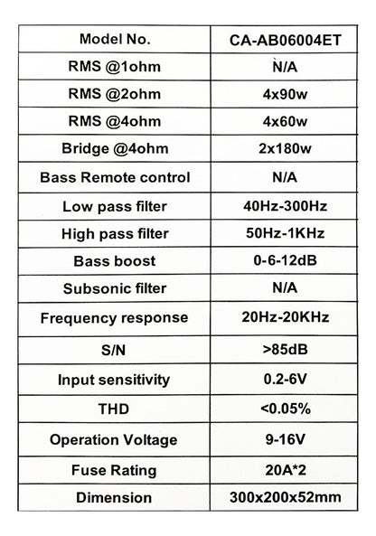 Carbon Audio Amplificador Para Auto/camioneta Entry Ca-ab6004et Clase Ab Con 4 Canales Y 1200w Negro