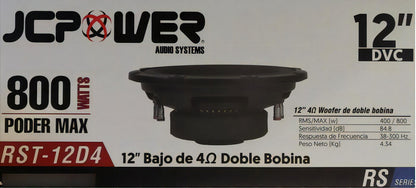 Subwoofer Jc Power Rst-12d4 12 Pulgada Doble Bobina 800w Max Color Negro