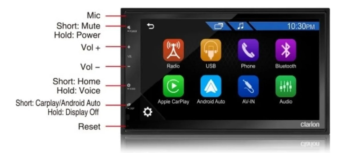 Pantalla 2 Din 6.8 PuLG. Clarion Con Carplay Bluetooth Fx450