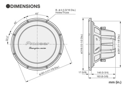 Subwoofer Pioneer Ts-w32d4 Tamaño 30 Cm. Potencia Max 1500w Negro