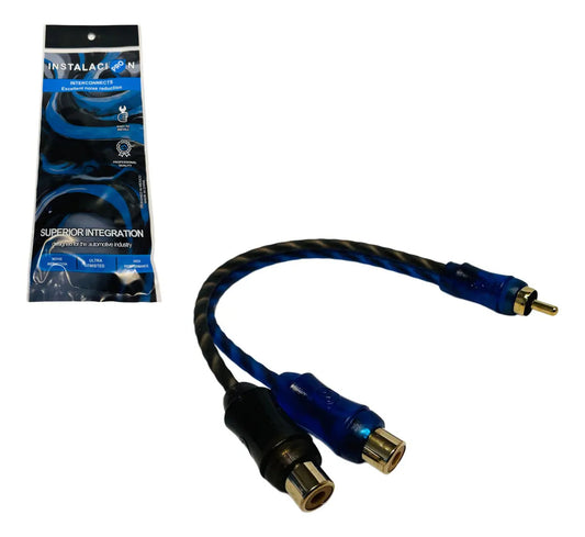 Cable Rca Tipo Y Instalación Pro 2 Hembras 1 Macho Azul Negro Pack 10