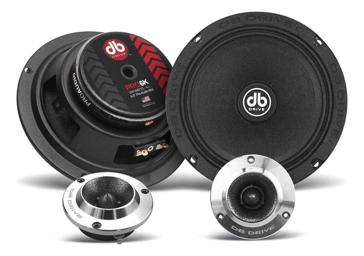 Set De Medios Rangos Para Automóvil Db Drive Pro6k Elite Pro Audio Series 6.5 Pulgadas 500 Watts Máximo 225 Watts Rms 4 Ohms Open Show Color Negro